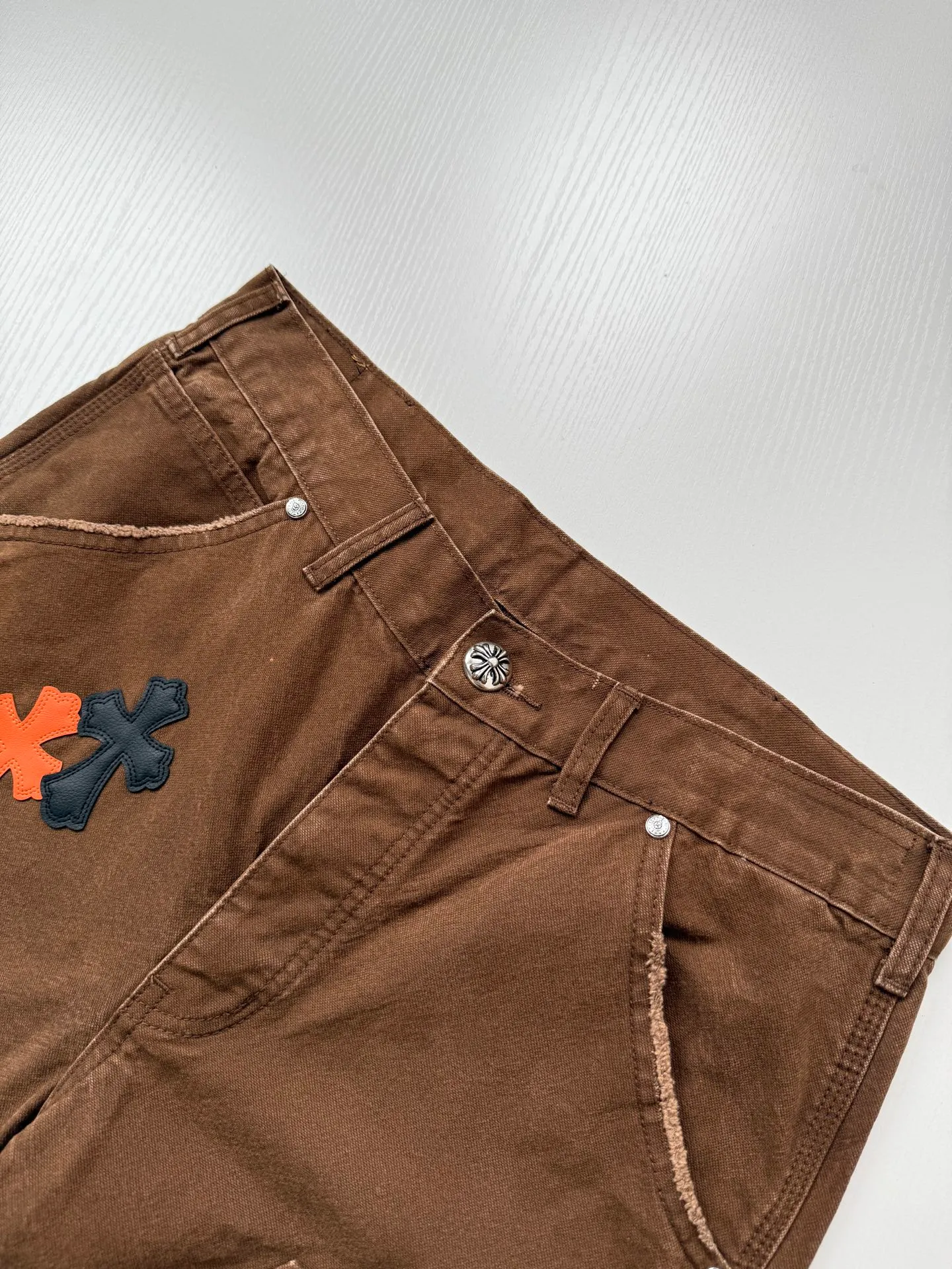 Chrome Heart Canvas ， Brown ， ， Orange+Black Genuine Leather ， ， ， ， ； 、 、 1:1 Size：28/30/32/34/36